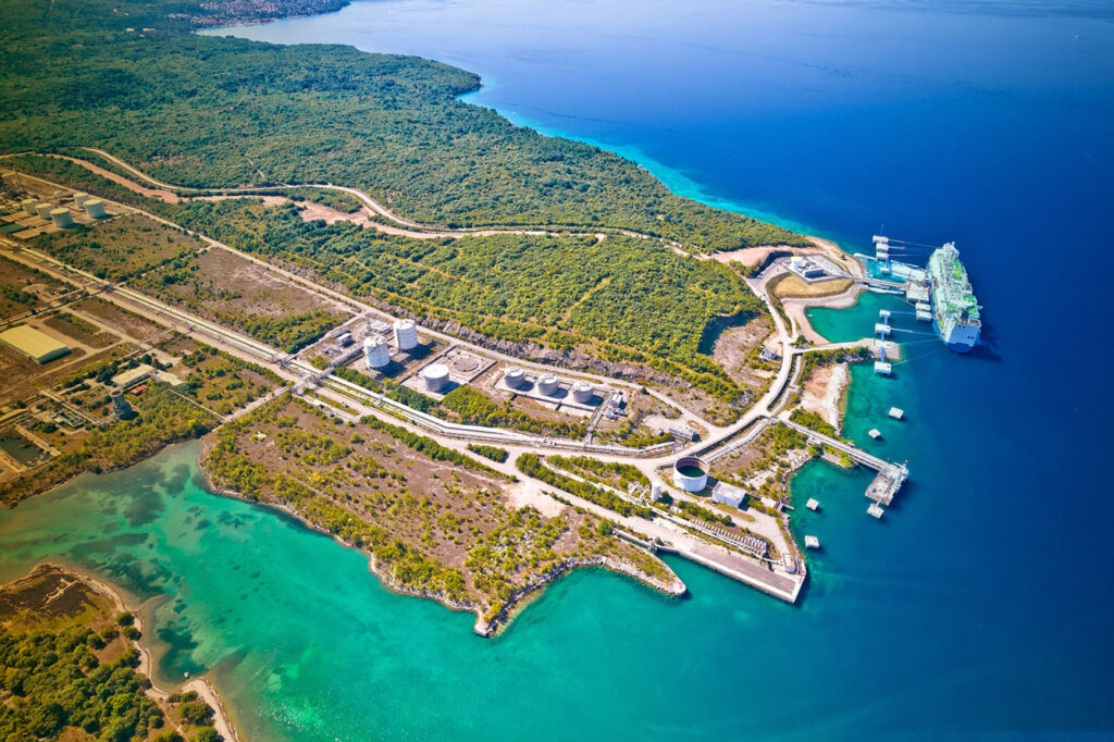 LNG terminal on Krk island view, energy port in Croatia