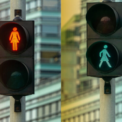 pedestrian crossing lights in vilnius Lithuania get a wardrobe change from men to women