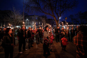 People from the Armenian community carry torches in memory of the victims of the Ottoman atrocities