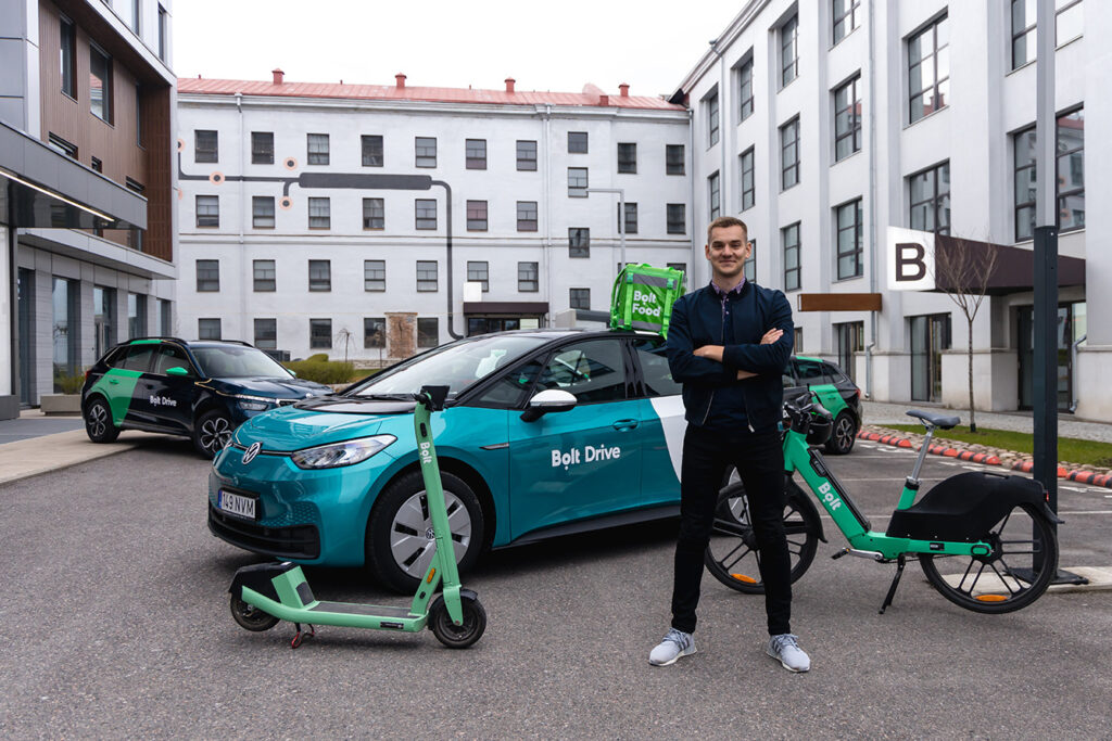 Bolt CEO Markus Villig and Bolt product lines car scooter bicycle