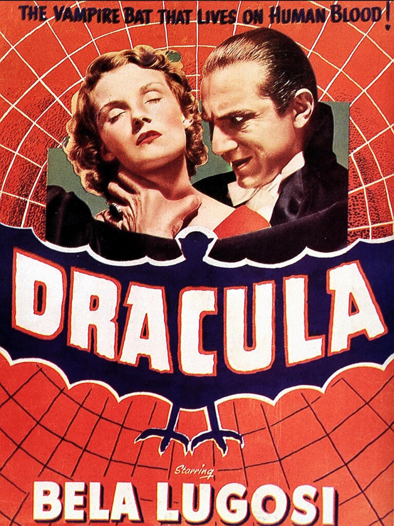 Postre from 1931 Dracula movie showing Helen Chadwick and bela Lugosi with vampire accent