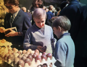 two boys eggs tapping retro photo