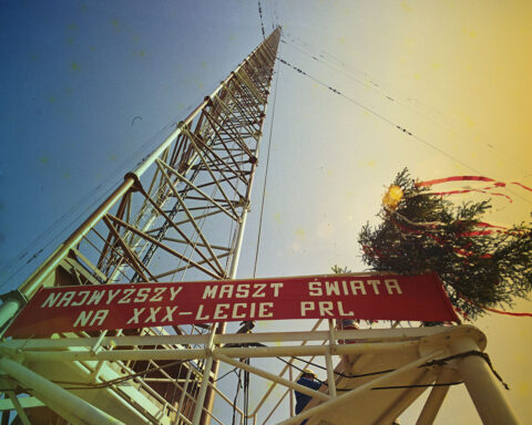 archive photo from 1974 showing radio mast