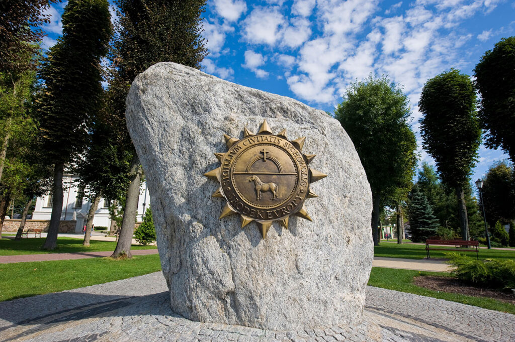 A stone monument indicating the geographical centre of Europe located in Suchowola, a town in NE Poland