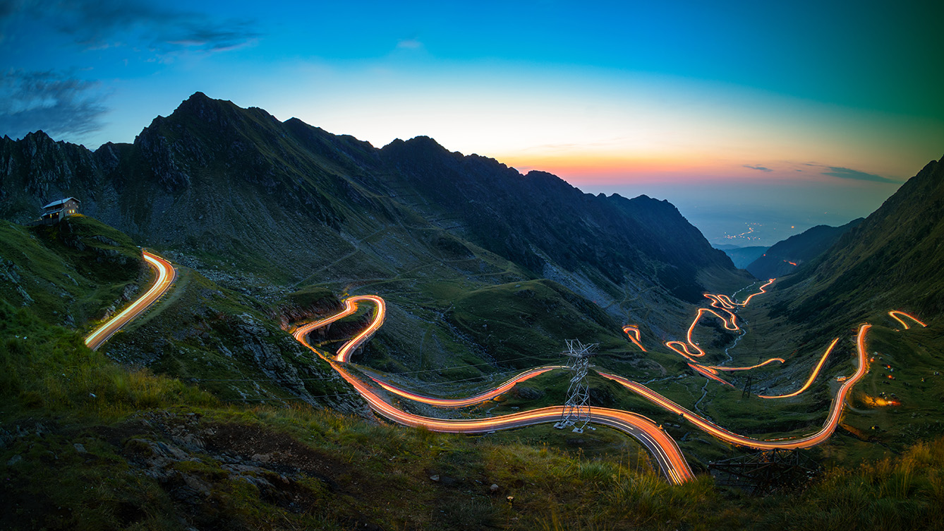 Transfagarasan road, most spectacular road in the world, Romania in the evening