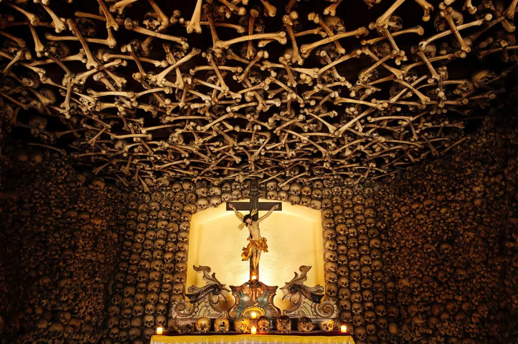 View of the interior of the Skull Chapel in Czermna Poland