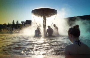 People in thermal pool, Besenova, Slovakia
