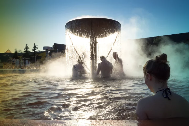People in thermal pool, Besenova, Slovakia