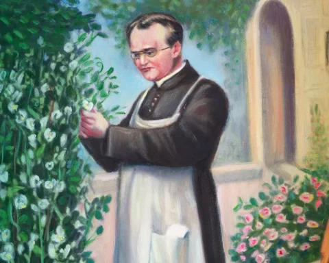 Painting showing Gregor Mendel