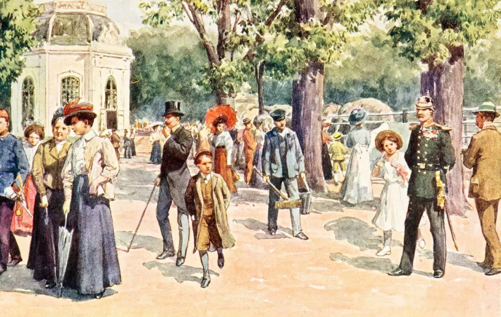 Postcard with zoo visitors