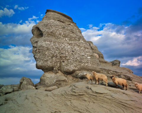 The Sphinx natural rock formation in Bucegi Mountains, Romania
