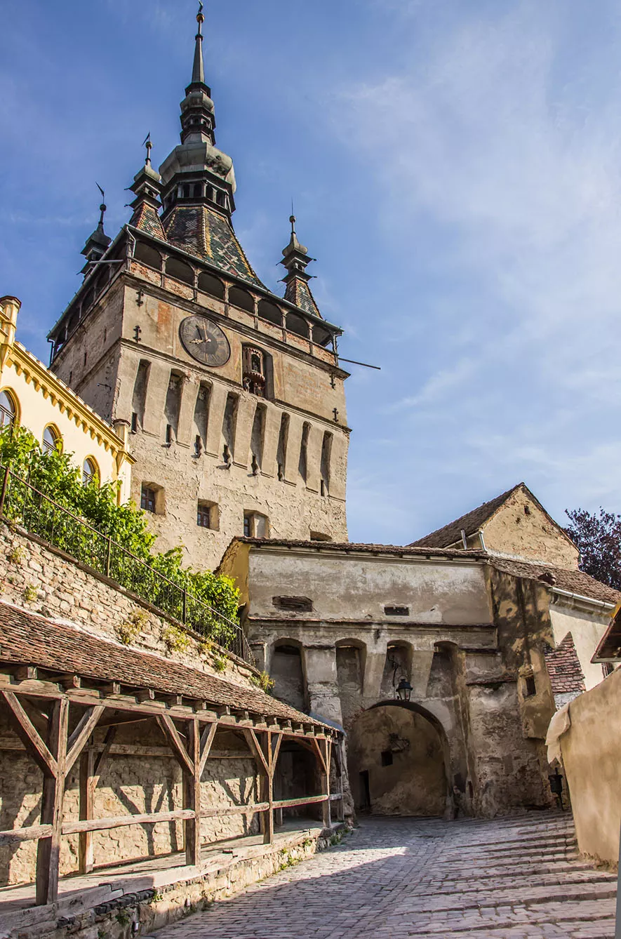 The clock tower of the citadel in Sighisoara in Romania