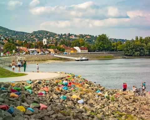 Szentendre Hungary landscape of city by Danube in summer