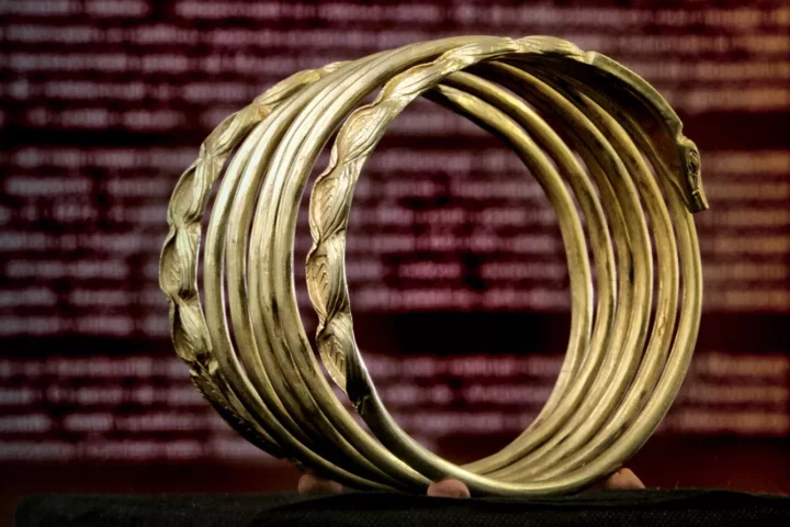 ancient Dacian gold bracelet is seen on display for the media at the National History museum in Bucharest Romania