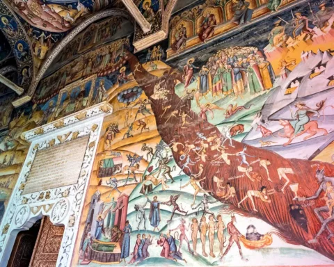 Wall fresco paintings of the Horezu Monastery in Romania