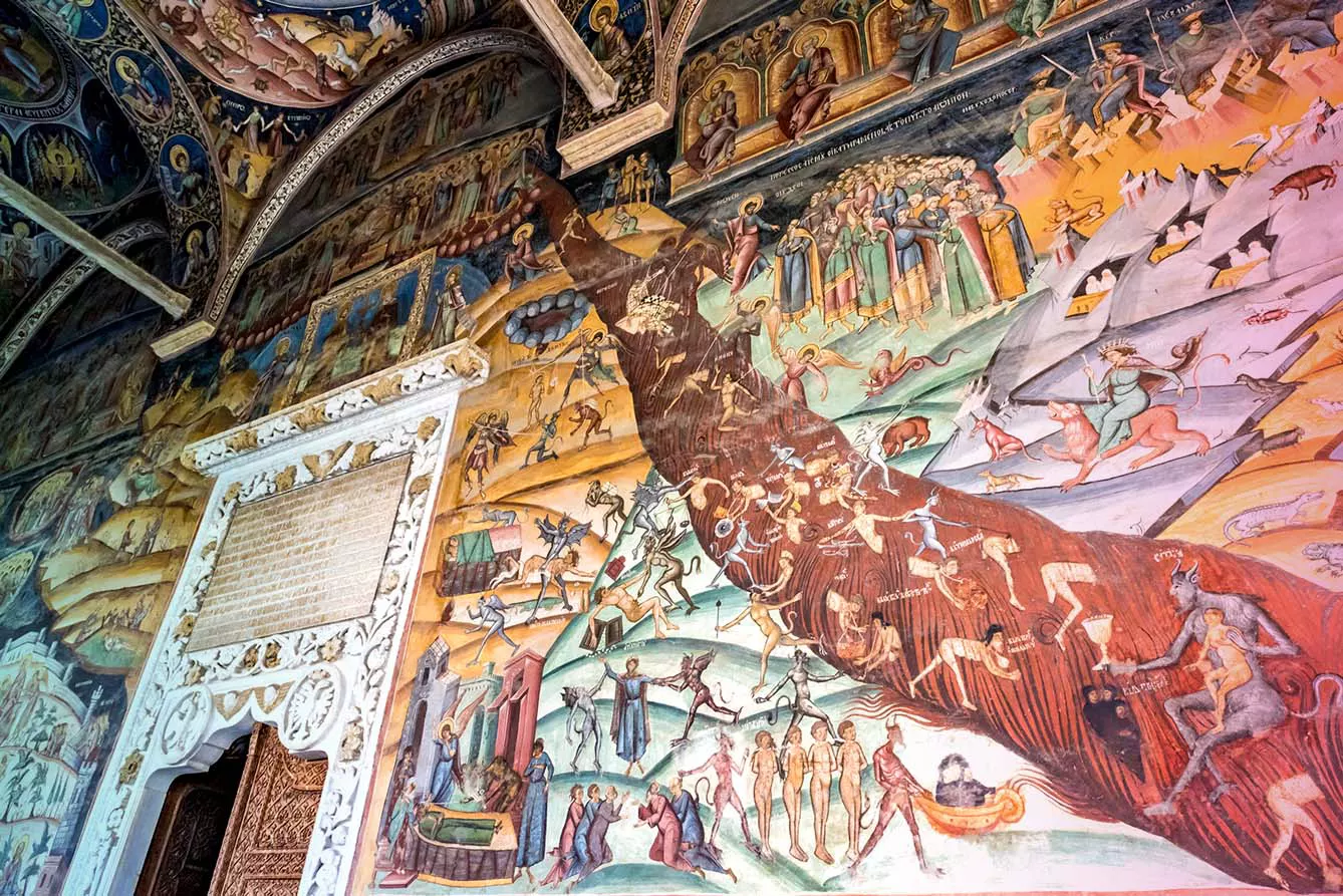 Wall fresco paintings of the Horezu Monastery in Romania