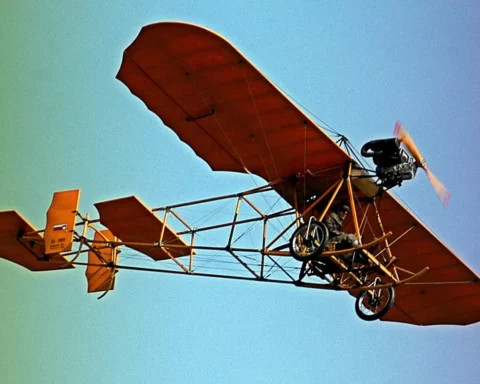 A copy of the 1910 type EDA V plane flies during an airshow
