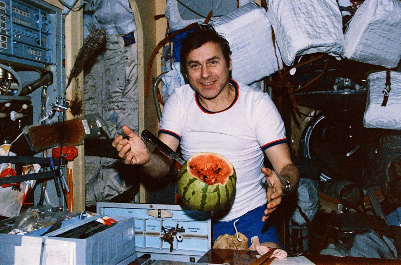 Aleksandr Pavlovich Aleksandrov cutting a watermelon in space