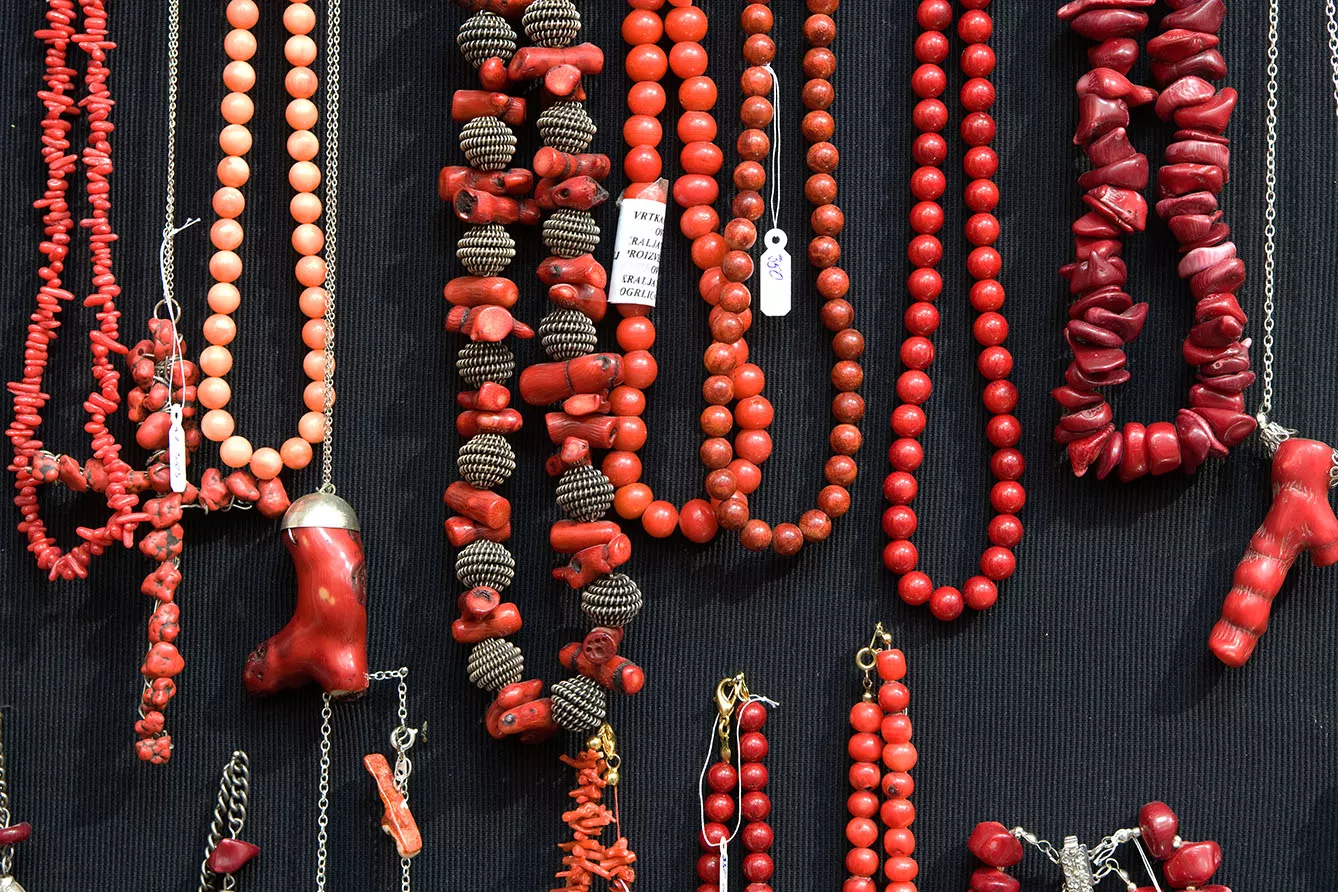Adriatic red coral jewellery in shop