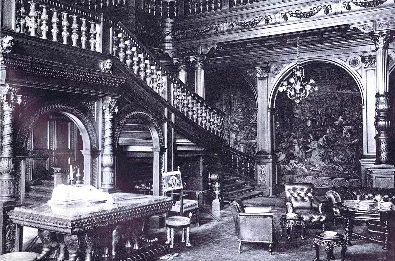 archive photo of inside of moszna castle