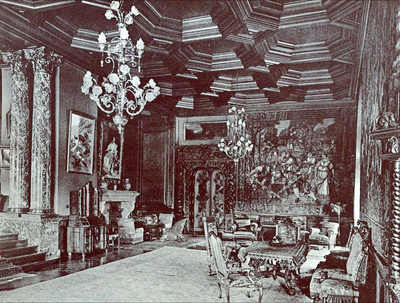 archive photo of inside of moszna castle