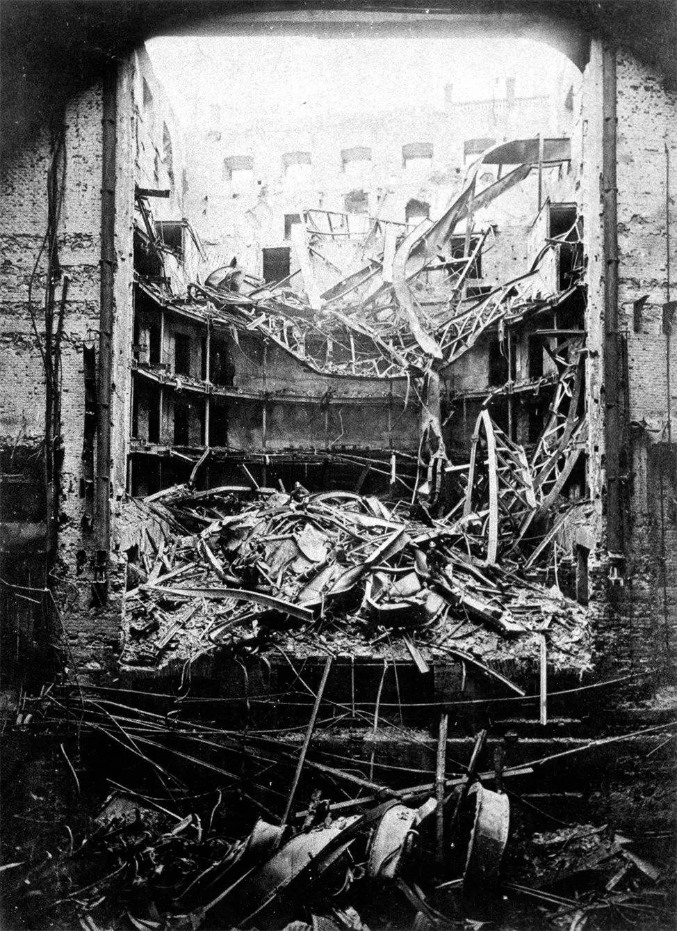 A view of the interior of the National Theater after the fire in 1881