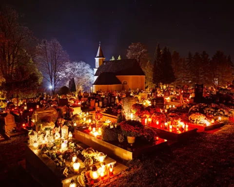 Night Cemetery at All Saints' Day in Slovakia