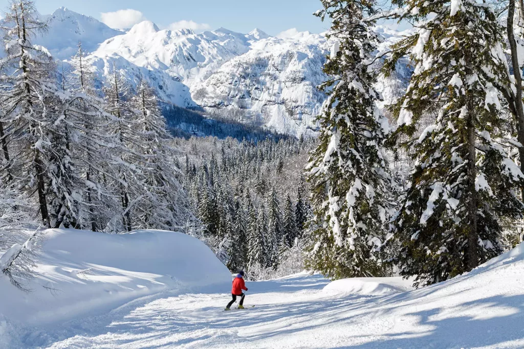 central europe tourist attractions Snowy mountain landscape with the Julian Alps in Slovenia