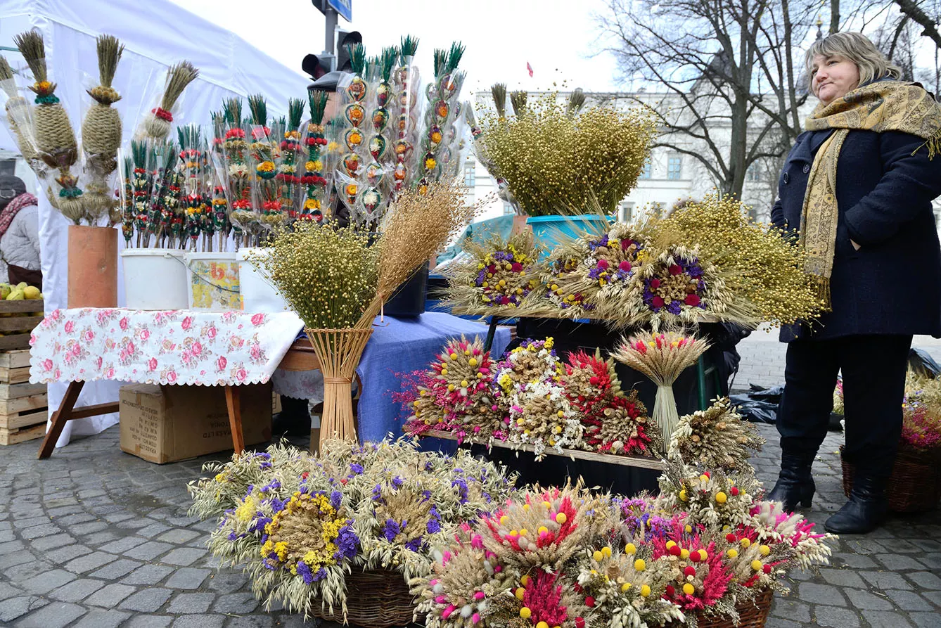 Traditional palm bouquets in annual traditional crafts fair in Vilnius