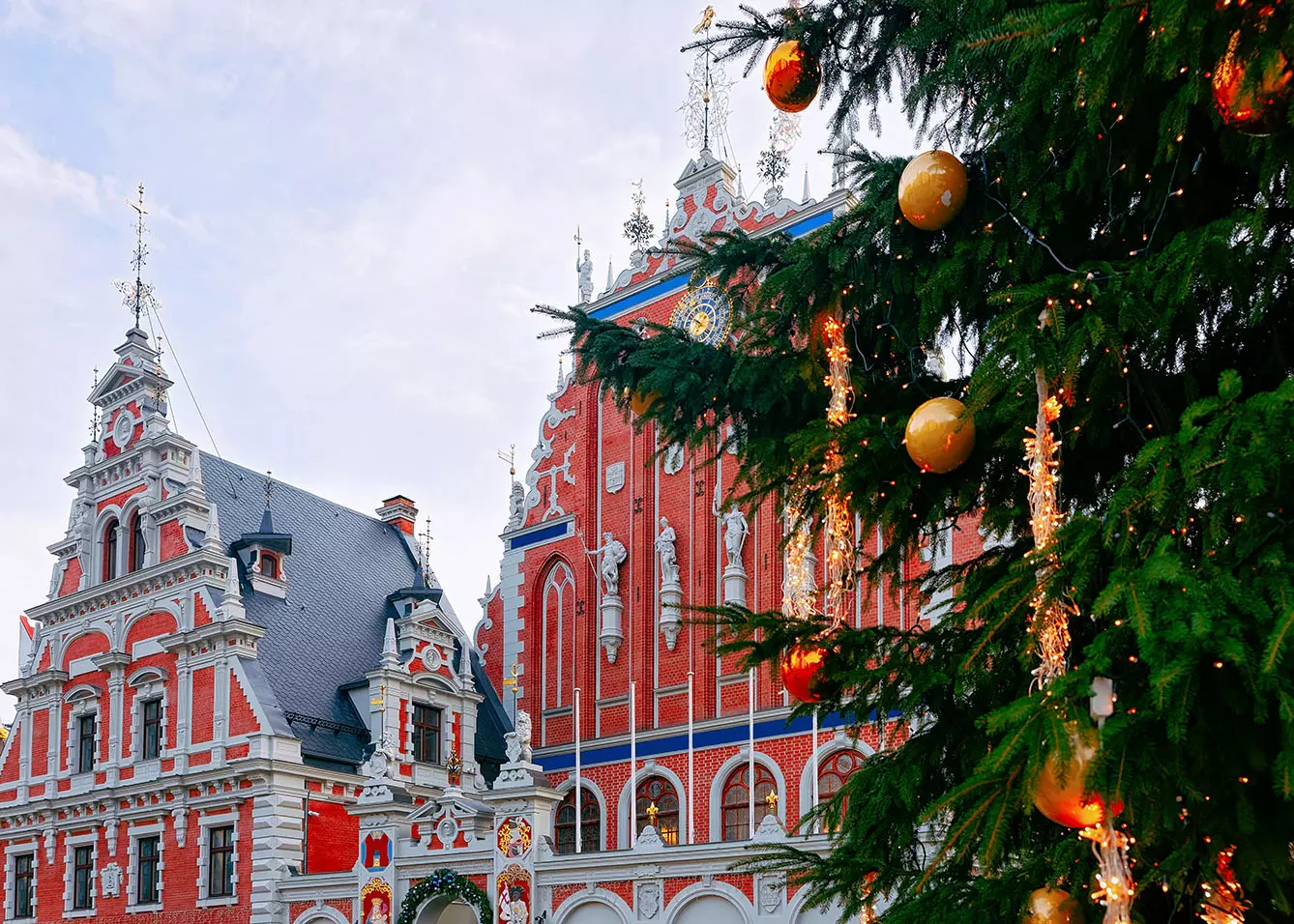 Fragment of House of Blackheads and Christmas Tree in Riga in Latvia