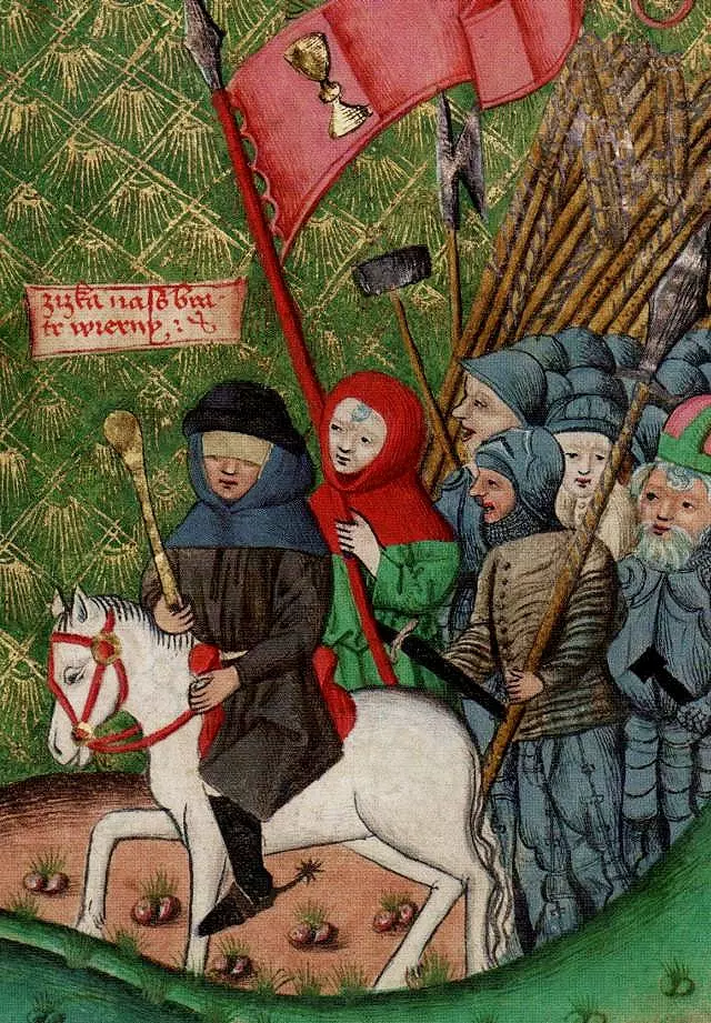old illustration of Jan Zizka leading his army