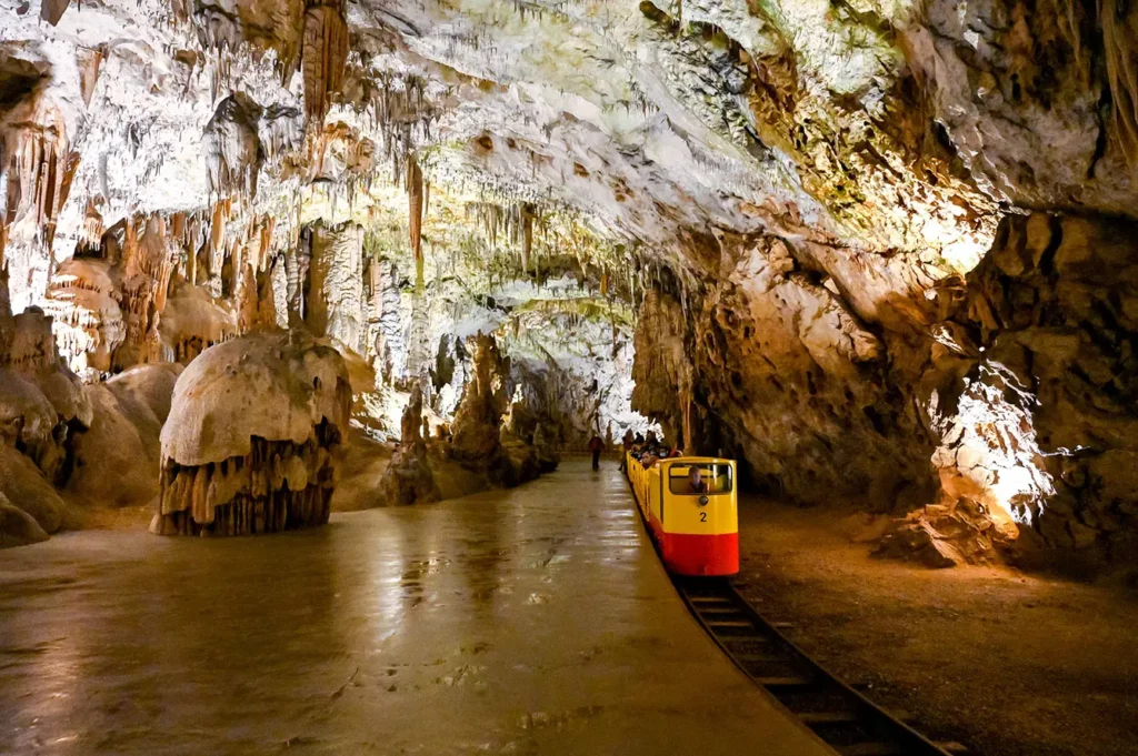 Underground tourist train in Postojna cave