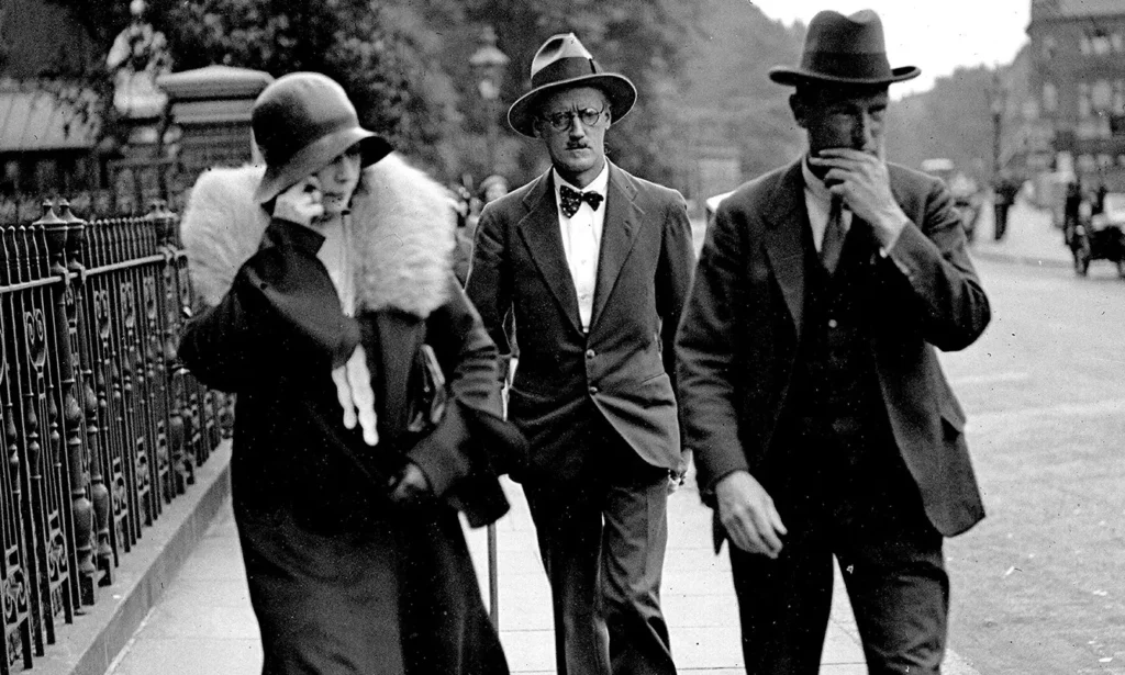 Nora Barnacle on left and James Joyce in center on archive photo