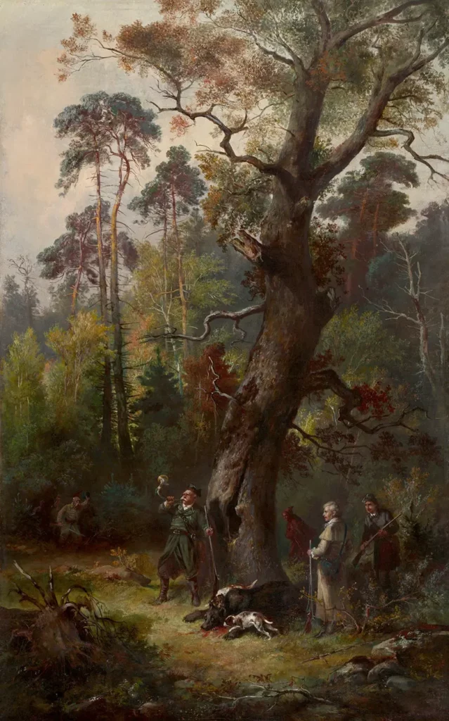 painting by Franicszek Kostrzewski depicting a hunt