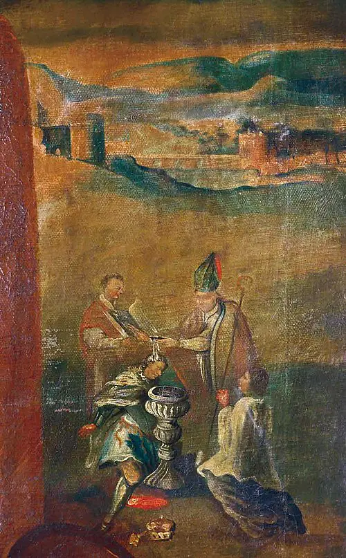 Baptism of Mindaugas on 17th century portrait