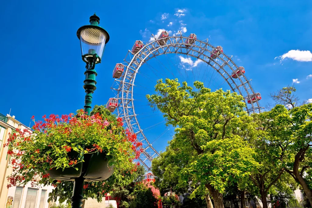 Prater Riesenrad giant Ferris wheel in Vienna view, park in capital of Austria