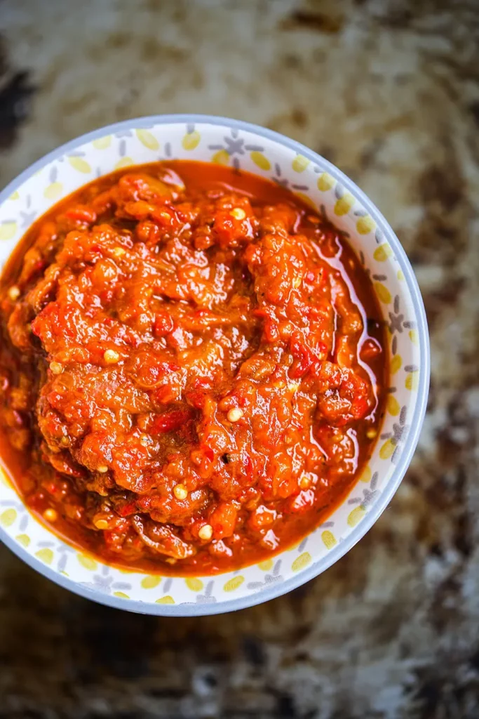 Zacusca a romanian roasted pepper and eggplant sauce.