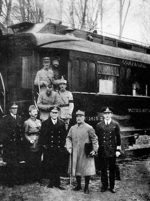 Photograph taken after reaching agreement for the armistice that ended World War I
