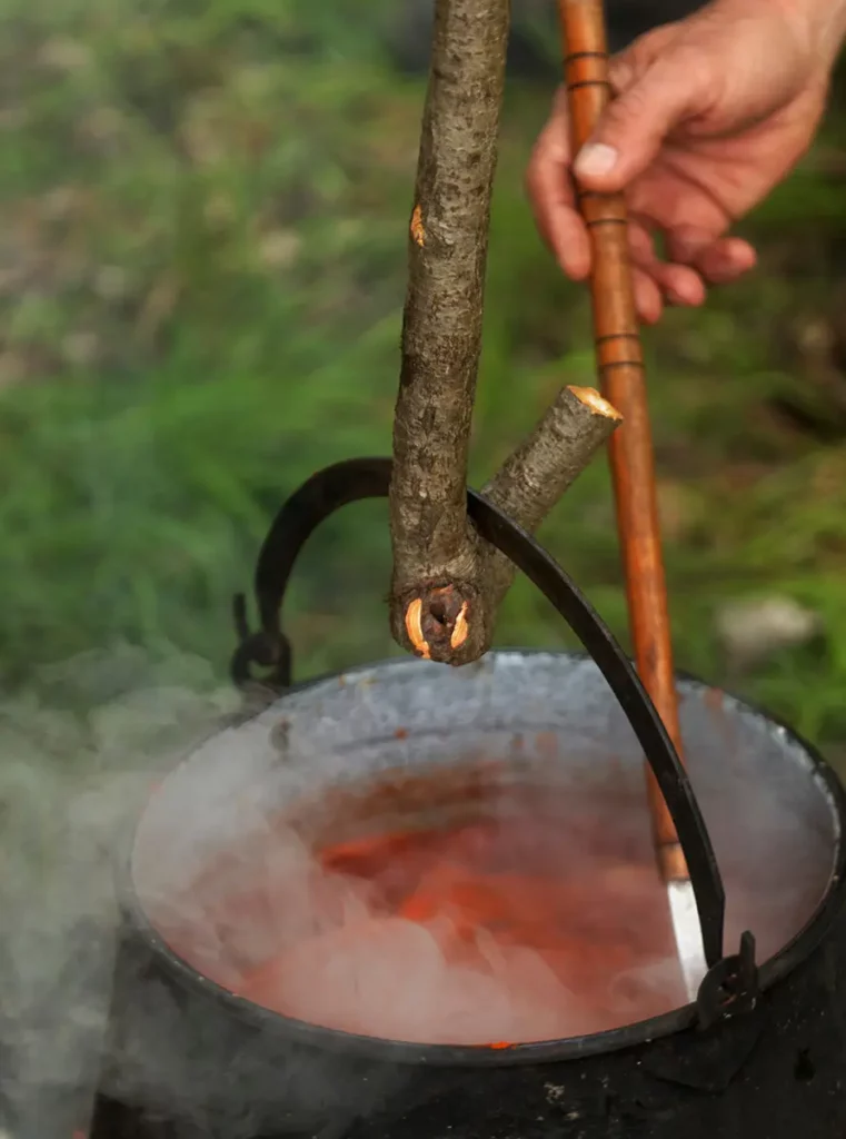 Fish stew in the pot and open fire, Kopačevo, Croatia
