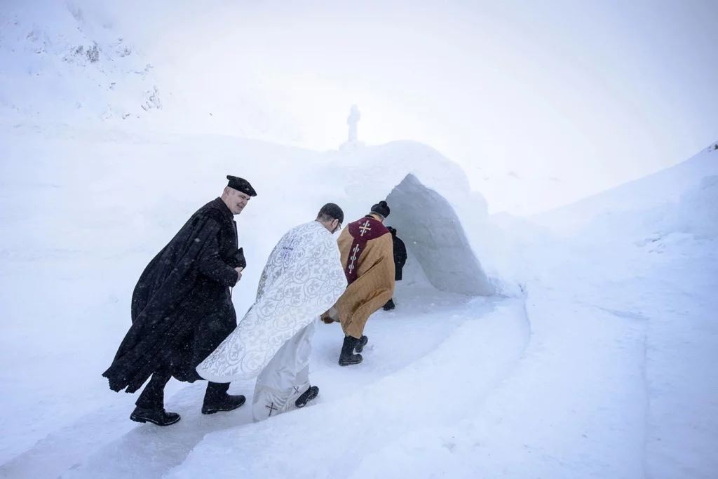 Priests of different Christian rites consecrated, Thursday, January 29, 2015, a church built from blocks of ice, near Balea Lake 240 Km. NW of Bucharest in the Carpathians, at an altitude of 2034m