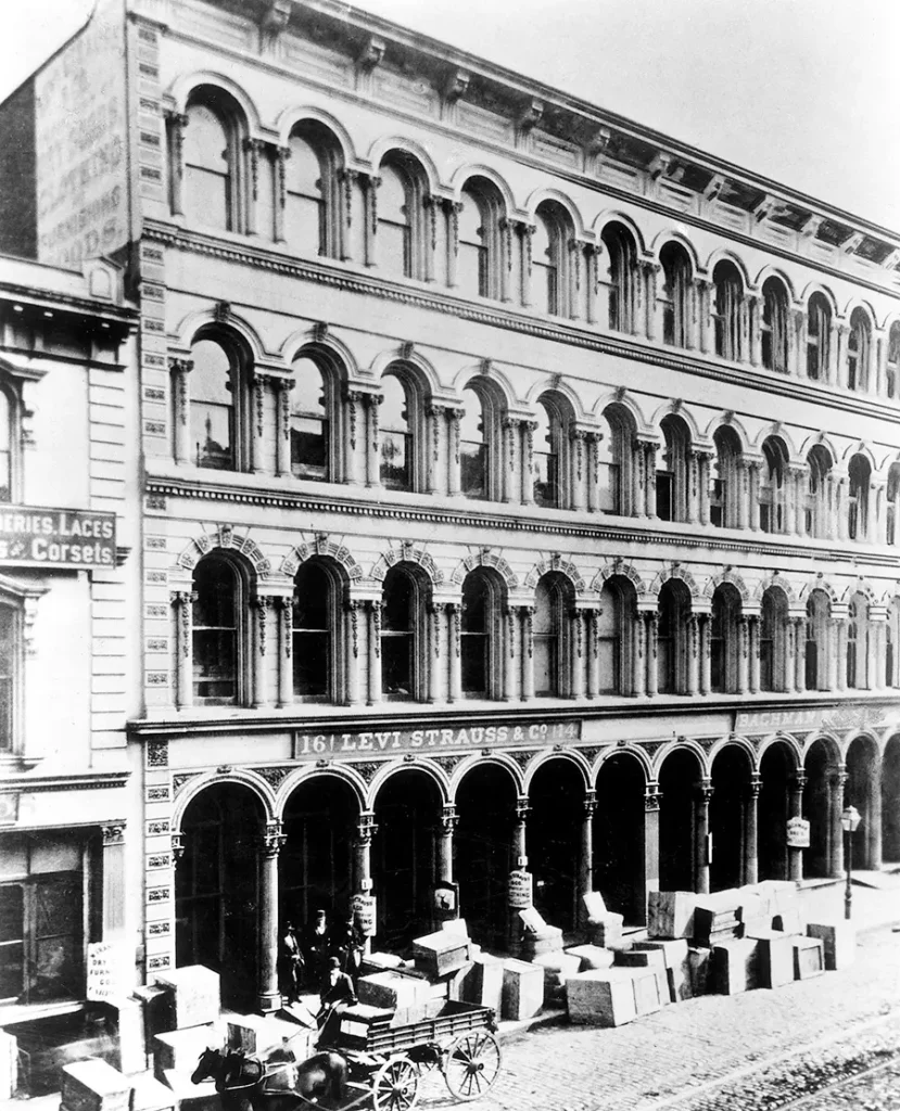 exterior view of the Levi Strauss factory building archive photo from 1882