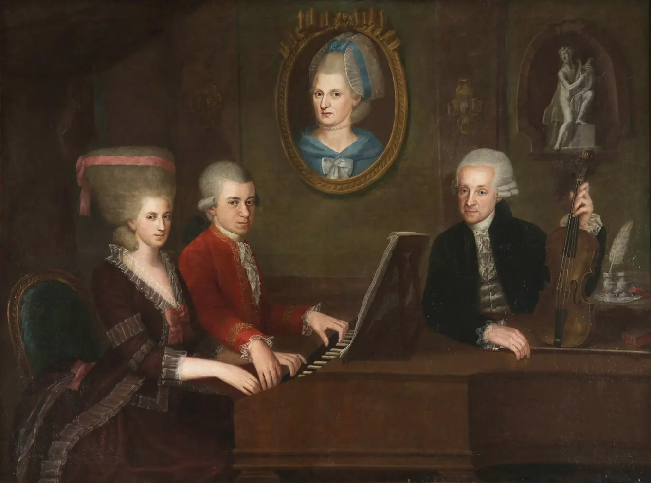 Mozart family, c. 1780. The portrait on the wall is of Mozart's mothe