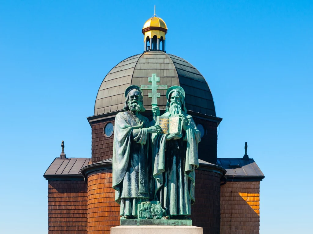 Religious statue and wooden chapel of Saint Cyril and Methodius
