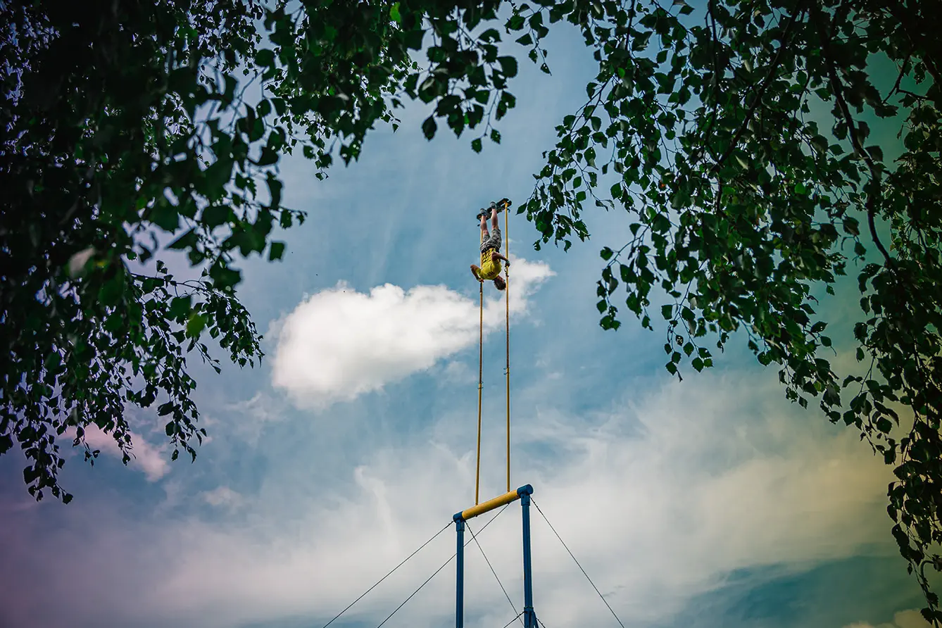 man in the air swings in Estonia