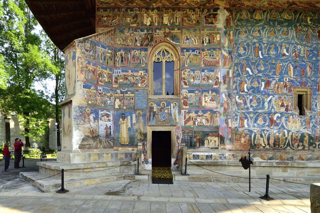 Frescoes on an external wall of the Church of St George, Voronet Monastery