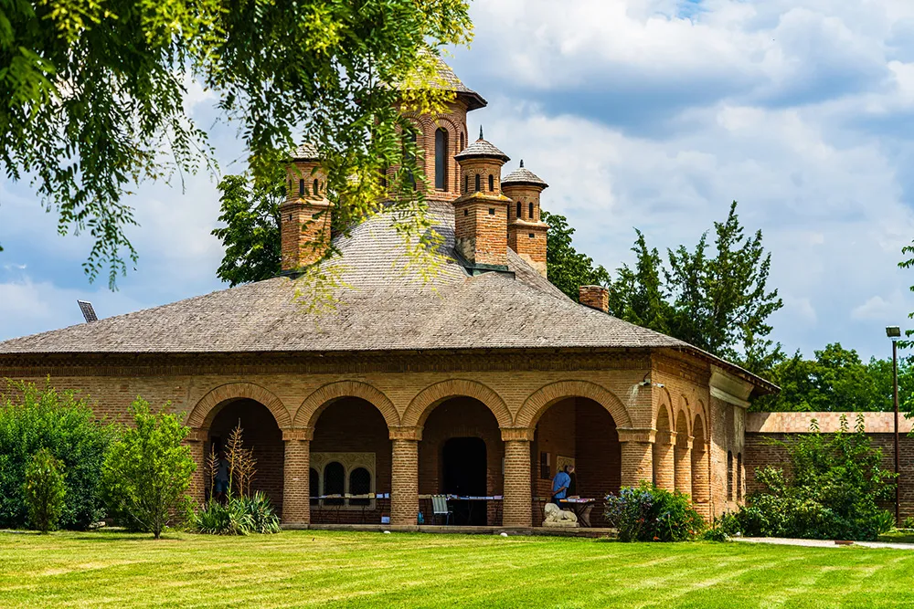 People visiting Mogosoaia Palace close to Bucharest in Romania