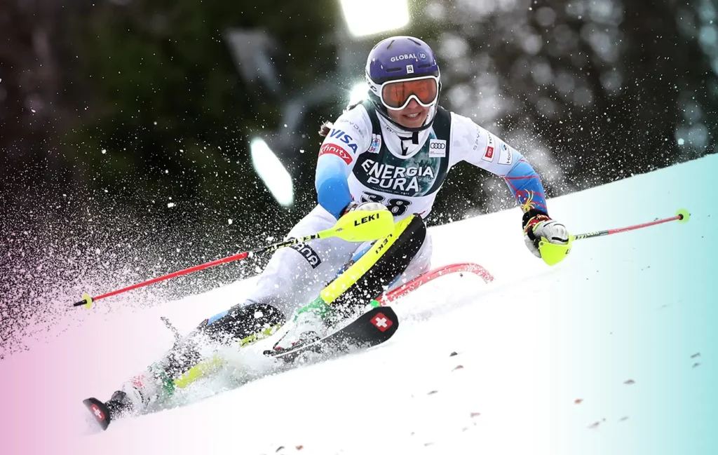 Lila Lapanja of USA during the first run of the Audi FIS Ski World Snow Queen Trophy Woman's Salom