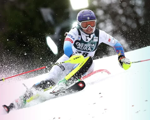 Lila Lapanja of USA during the first run of the Audi FIS Ski World Snow Queen Trophy Woman's Salom