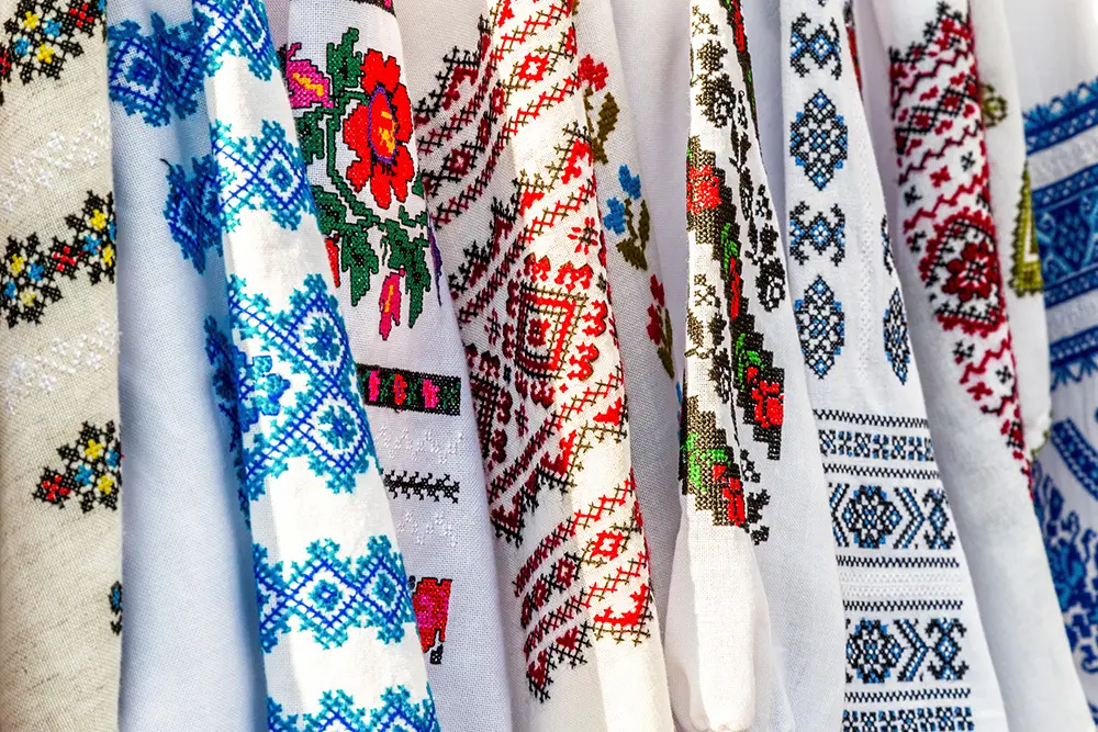 Detail of colored ie, Romanian traditional costume