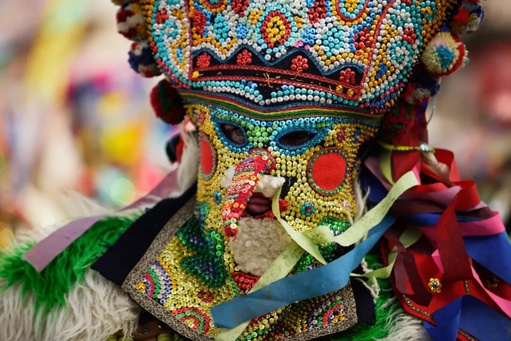 Detail of Kukeri traditional mask customs. Unique masquerade tradition from Bulgaria.